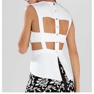 BCBG MAXAZRIA “Trinity” White Bib Front Cutout Top XS